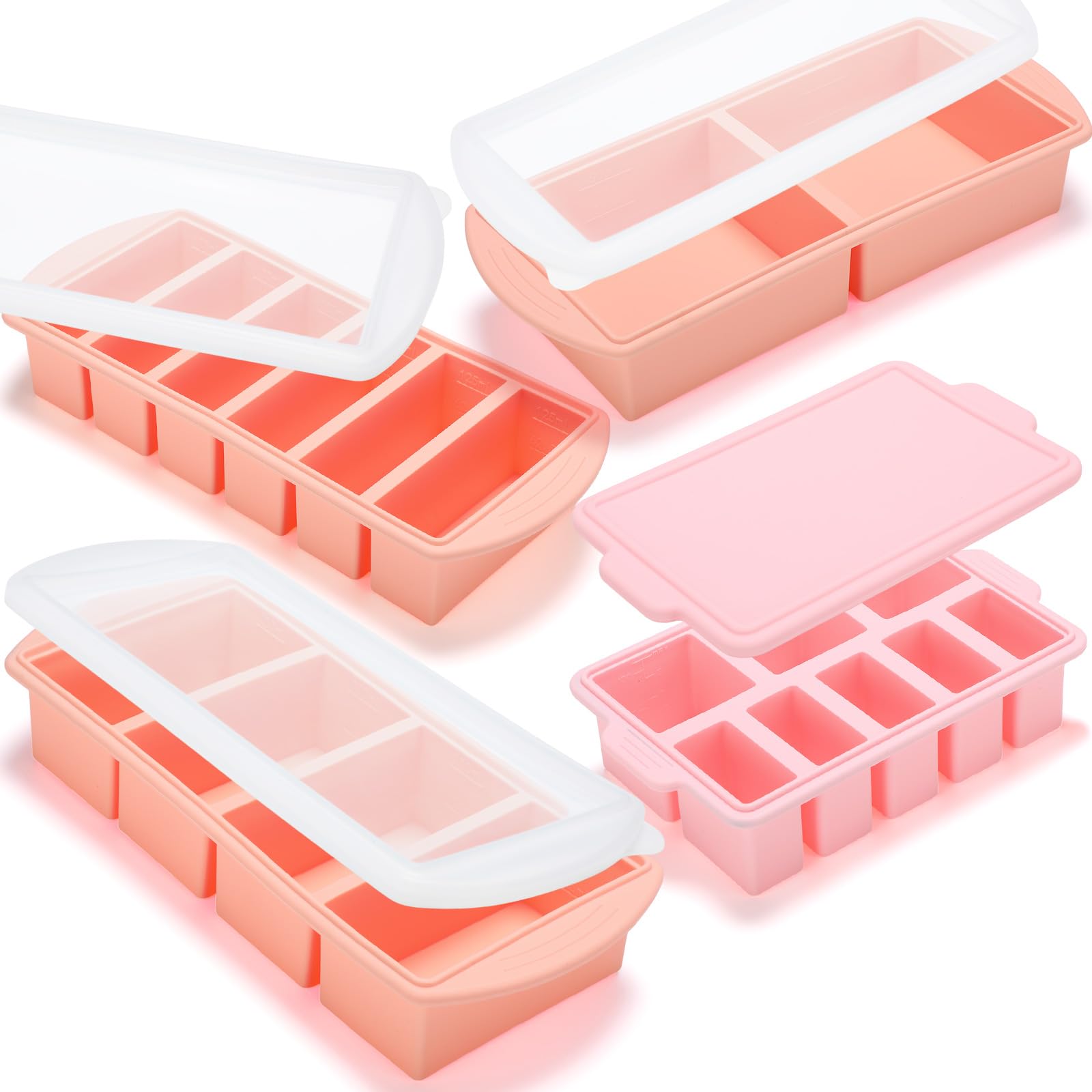 Photo 1 of ***POSSIBLE MISSING PIECES*** Acellegic Silicone Freezer Cubes Trays with Lids Set of 4- With1/5, 1/2, 1, and 2 Cup Silicone Freezer Molds Food Storage Container Large Ice Cube Tray for Freezing Soups Sauces Prep(Pink)