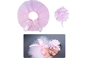 Haokaini Newborn Baby Girls Photography Prop Tutu Skirt Dress with Floral Headband Set 0-4 Month