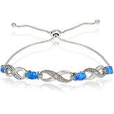 GemStar USA Sterling Silver Synthetic Blue Opal Figure 8 Infinity Adjustable Bolo Bracelet