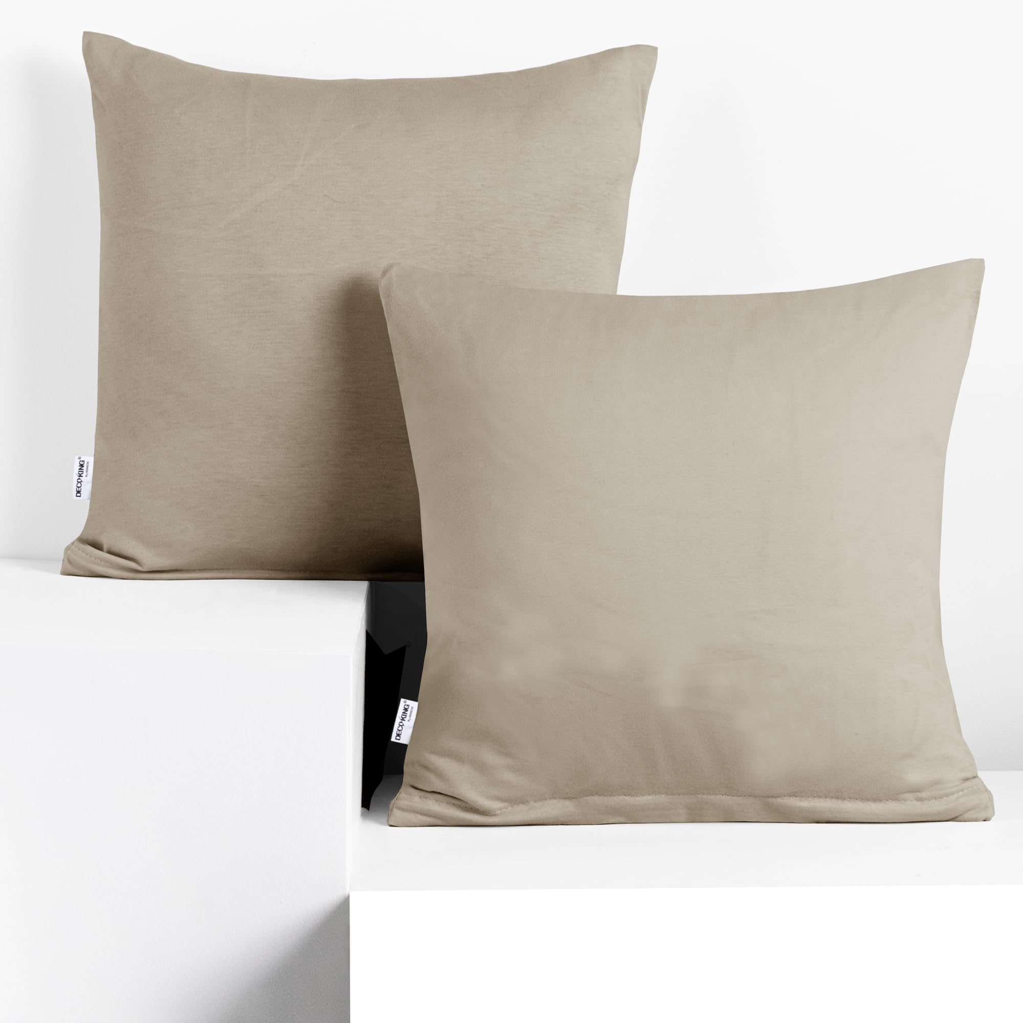 DecoKing 2 Pillowcases 50 x 50 cm Jersey 100% Combed Cotton Zip Cappuccino Amber