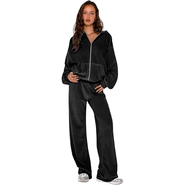 Amazon.com: Womens Casual Velvet Tracksuit Set Full Zip Crop