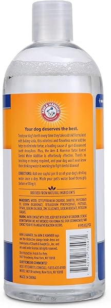 ARM & HAMMER FOR PETS DENTAL WATER ADDITIVE FOR DOGS, TARTAR CONTROL | DOG DENTAL CARE REDUCES PLAQUE & TARTAR BUILDUP WITHOUT BRUSHING | ODORLESS AND FLAVORLESS, 16 FL OUNCES – 2 PACK