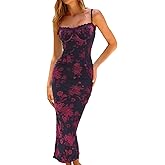 CHYRII Women 2025 Summer Spaghetti Straps Floral Maxi Dress Bodycon Party Wedding Guest Dress