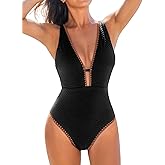 CUPSHE Women's One Piece Swimsuit Tummy Control V Neck Cutout Bathing Suit Crisscross Back Textured Cheeky Bottom