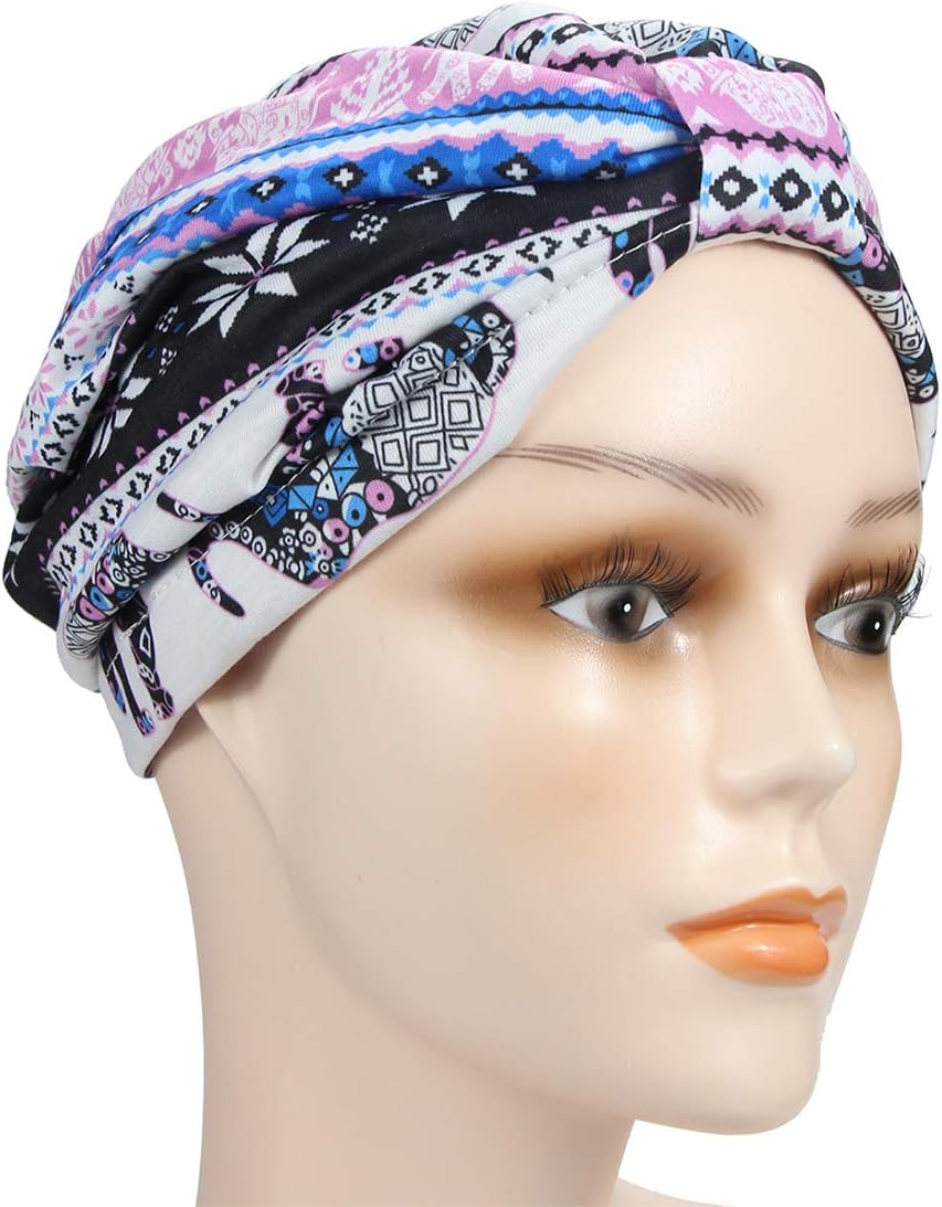 SAYMRE Women's Cotton Turbans Satin Liner Double-Layered Head Wrap Chemo Cap Elastic Beanie Hair Loss Hat (Pink)