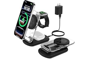 MUKIYA 3 in 1 Magnetic Wireless Charging Station for Apple Devices, Fast Foldable Travel Mag-Safe Charger Stand with Night Light for iPhone 17 16 15 14 13 12 Series, Apple Watch/AirPods Pro