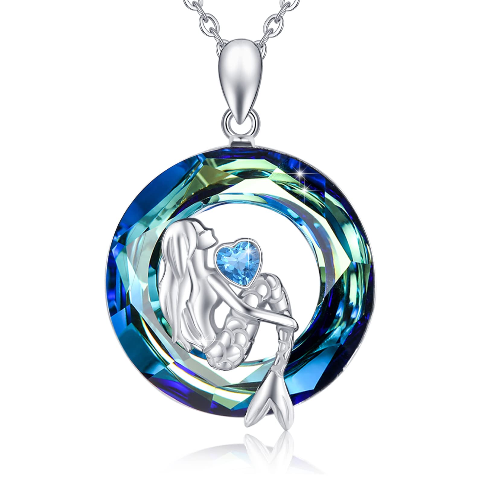 Crystal Mermaid Necklace 925 Sterling Silver Mermaid Ocean Necklaces Mermaid Pendant Necklace Jewellery Gifts