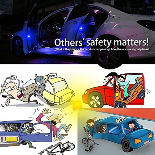Botepon 4PCS Universal Wireless Car Door LED Warning Light, Waterproof LED Strobe Flicker for Anti rear-end Collision (Blue)