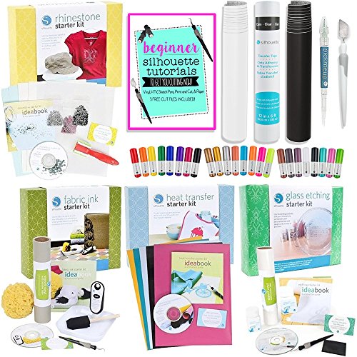 Silhouette Cameo Starter Kit Bundle with 4 Kits, 24 Sketch Pens, and 5 Starter Project Guide