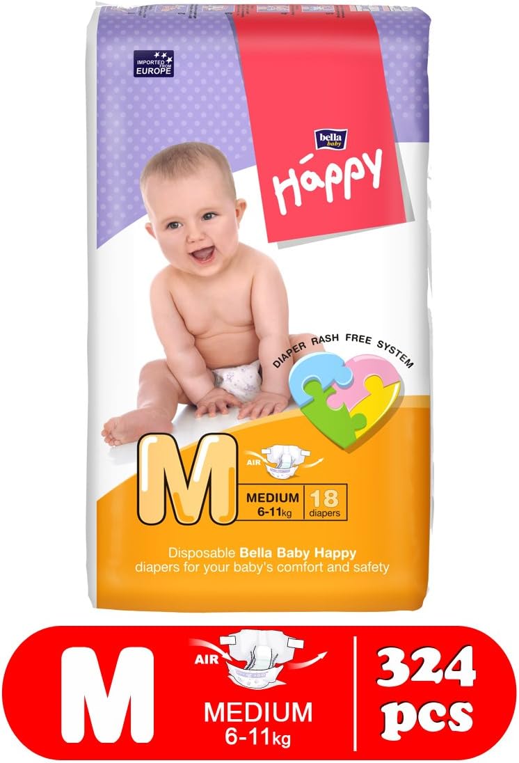 Bella Baby Happy Diapers - 18 Pieces (Medium, Pack of 18)