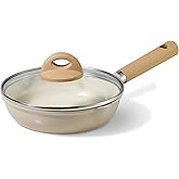 CAROTE 8" Ceramic Frying Pan with Lid, Non Stick Frying Pan Skillet Chef's Pan, Healthy & PFOA/PFAS Free, Induction-Compatible, Taupe
