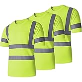 Ubon Safety Shirts for Men, Reflective High Visibility Construction Shirts Short Sleeve Work Shirts 3-Pack