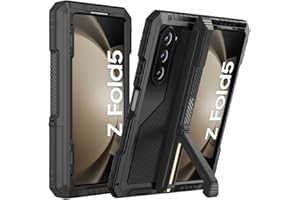 Miimall Metal Case for Samsung Galaxy Z Fold 5 Case with Kickstand & Hinge Protection & S Pen Holder, Shockproof Heavy Duty Rugged Stand Phone Cover Case for Galaxy Z Fold 5 Phone Case, Black