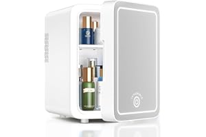CUTIEWORLD Makeup Fridge With Dimmable LED Light Mirror, 4L Mini Fridge for Bedroom, Car, Office & Dorm, Cooler & Warmer, Portable Small Refrigerator for Cosmetics, Skin Care and Food, White, BX01