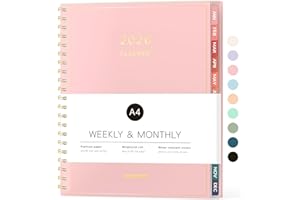 2026 Planner, Forvencer Calendar Planner Weekly and Monthly (Jan 2026-Dec 2026), 8.5" X 11", Spiral Agenda Book with Inner Pocket, Cute Daily Journal Planning with Tabs, Flexible Cover Notebook, Home College Organizer for Women Men, A4, Pink