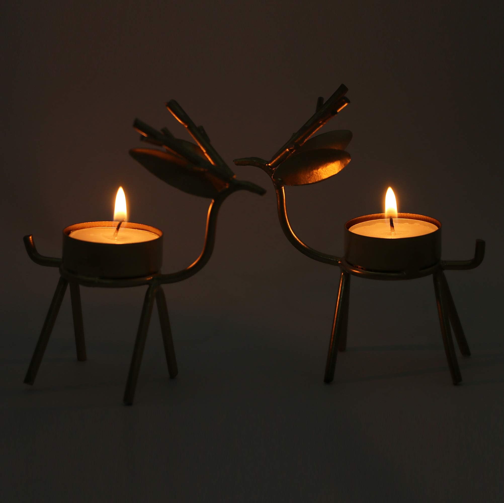 RareBella Home Decor Deer Tea Light Candle Holder Decor Team and Decoration Gift Item for Family and Friends (Golden, Metal) – Pack of 2