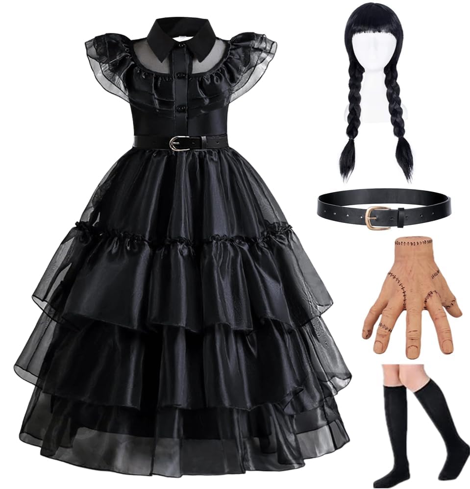 Wednesday Addams Costume Girls, Kids Wednesday Addams Dress With Belt Wednesday Costume
