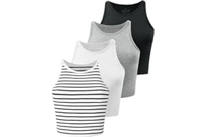 Kole Meego Crop Tops For Women Workout Cropped Tank Top High Neck Camisole Yoga Shirts Athletic Undershirts 4 Pack