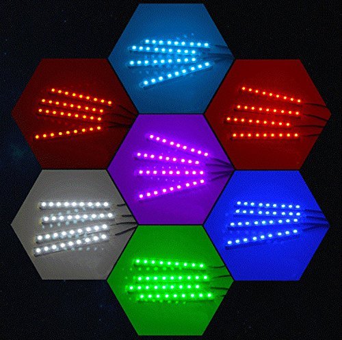 Car LED Strip Lights Justech 12V 4PCs 5050SMD LED Multicolor Light Interior Under Seat LED Strip Lights Dimmable Interior Atmosphere Decorative Lights with RF Remote&Sound Active Function for Vehicle