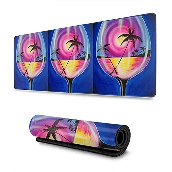 Mauspad,Palm Sea In Weinglas Sonnenuntergang Große Mousepad Mausmatte