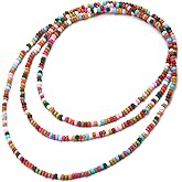 COOLSTEELANDBEYOND Wood Beads Long Chains Necklace, Multi-layer, Dress Party Event Prom
