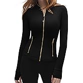 SUUKSESS Women Golden Full Zip Up Workout Cropped Jackets Lightweight Athletic Yoga Tops