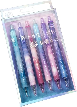 6pcs Stylo A Bille Winthai Gel Stylos 0 5mm Noir Divers Elegant Ciel Etoile Nuit Design Press Pen Set Pour L Ecole Classe De Bureau Fille Enfants D Anniversaire Cadeau 14cm 5 5 Pouce Amazon Fr