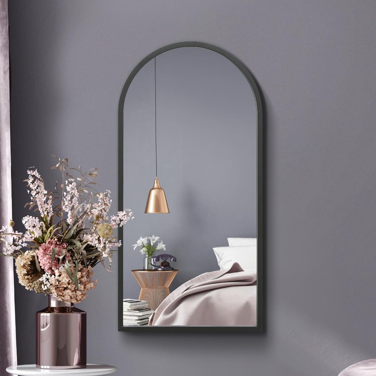 The Arcus - Black Metal Framed Arched Wall Mirror 31" X 16" (80CM X 40CM). Suitable for Inside and Outside