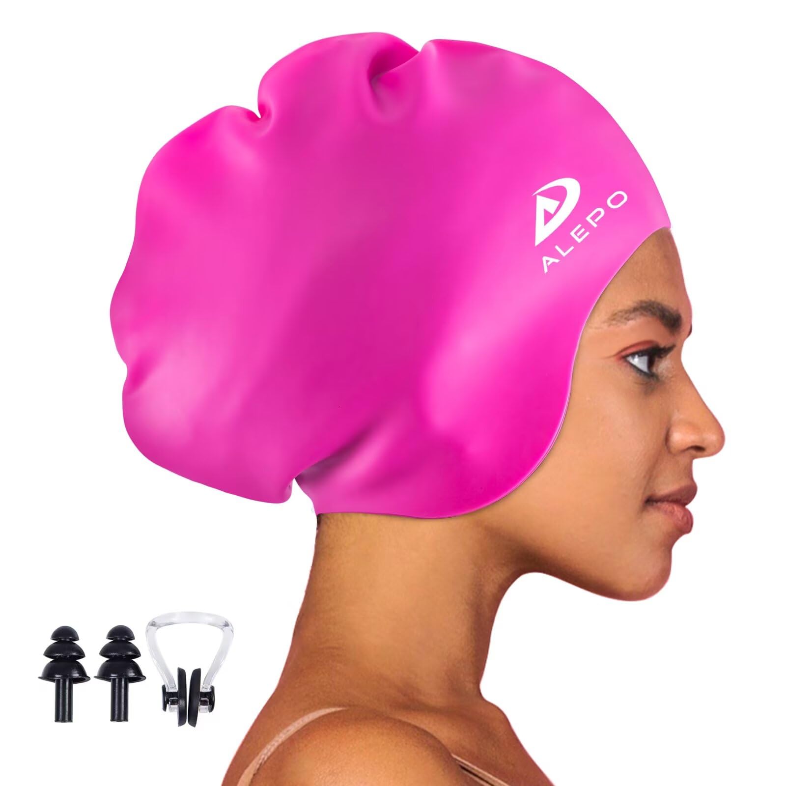Alepo Extra Large Swimming Cap Women Men, Durable Silicone Swimming Hat Long Hair with Ear Protection, Unisex Adults Swim Caps for Long Thick Curly Hair & Dreadlocks Braids Weaves Afro Hair