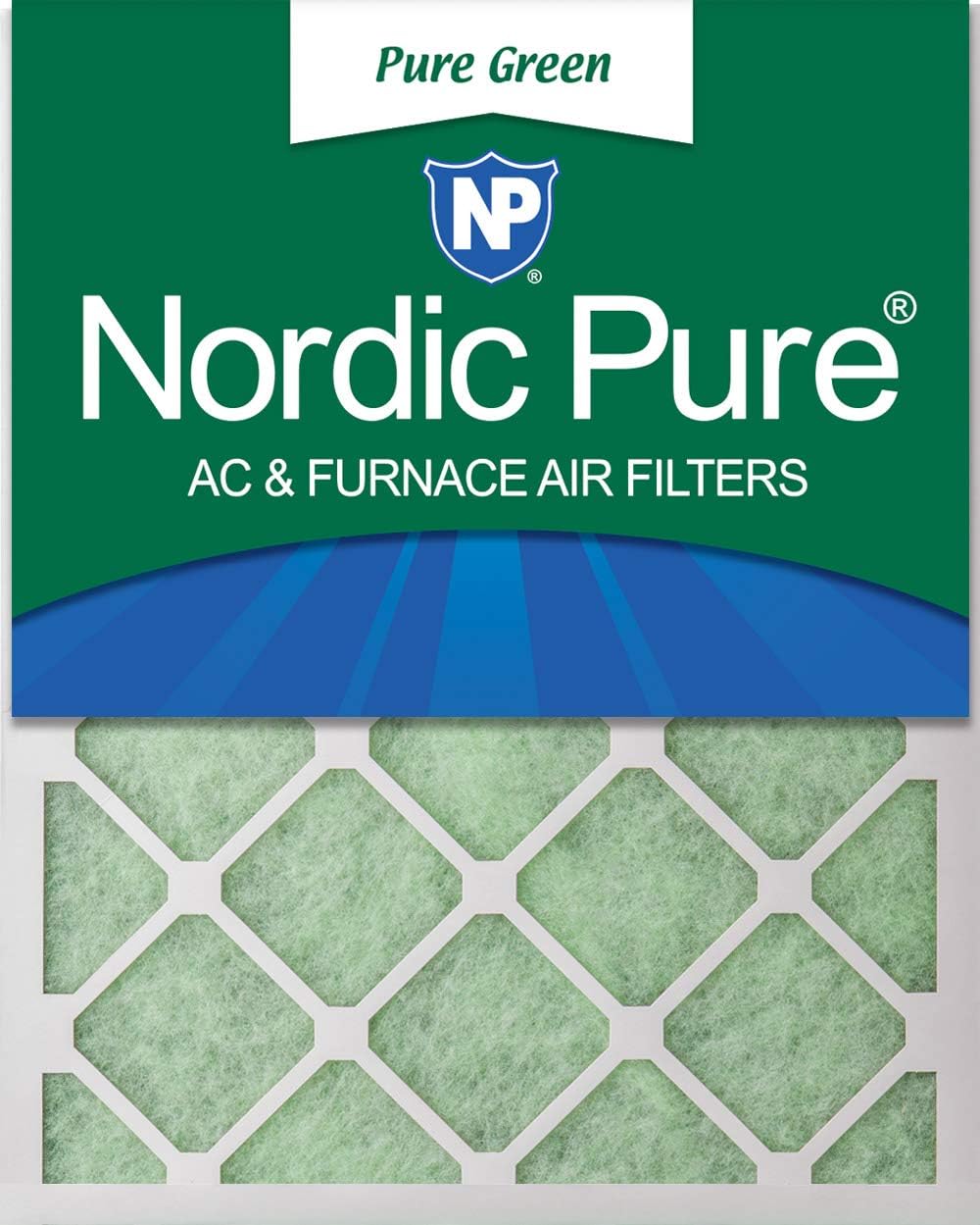 Nordic Pure 16x24x1PureGreen-3 AC Furnace Air Filters, 16 x 24 x 1", Pure Green