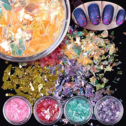48pcs Nail Art Stickers & Decals Kit - Nail Dried Flowers Stickers, Colorful Nail Paillette Chip Foil Glitter, Ice Mylar Shell Foil Slice,Mixed Nail Diamonds with a Tweezer and a Nail Brush