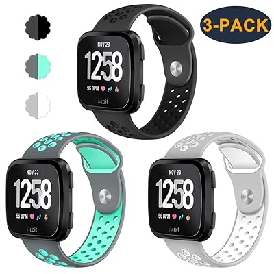 CAVN 3-Pack Bands Compatible with Fitbit Versa Smartwtach for Men Women, Sweat Resistant Replacement Accessory Strap Bracelet