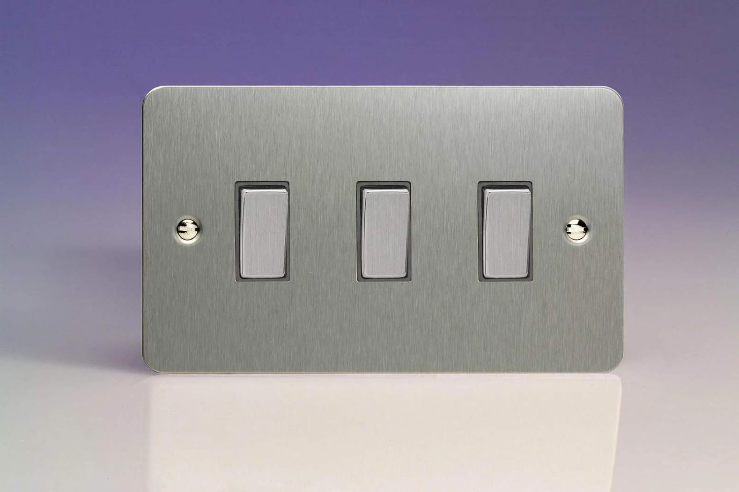 Varilight XFS93D Ultraflat 3 Gang 2 Way Switch with Metal Rocker - Brushed Steel, 89x149x25mm
