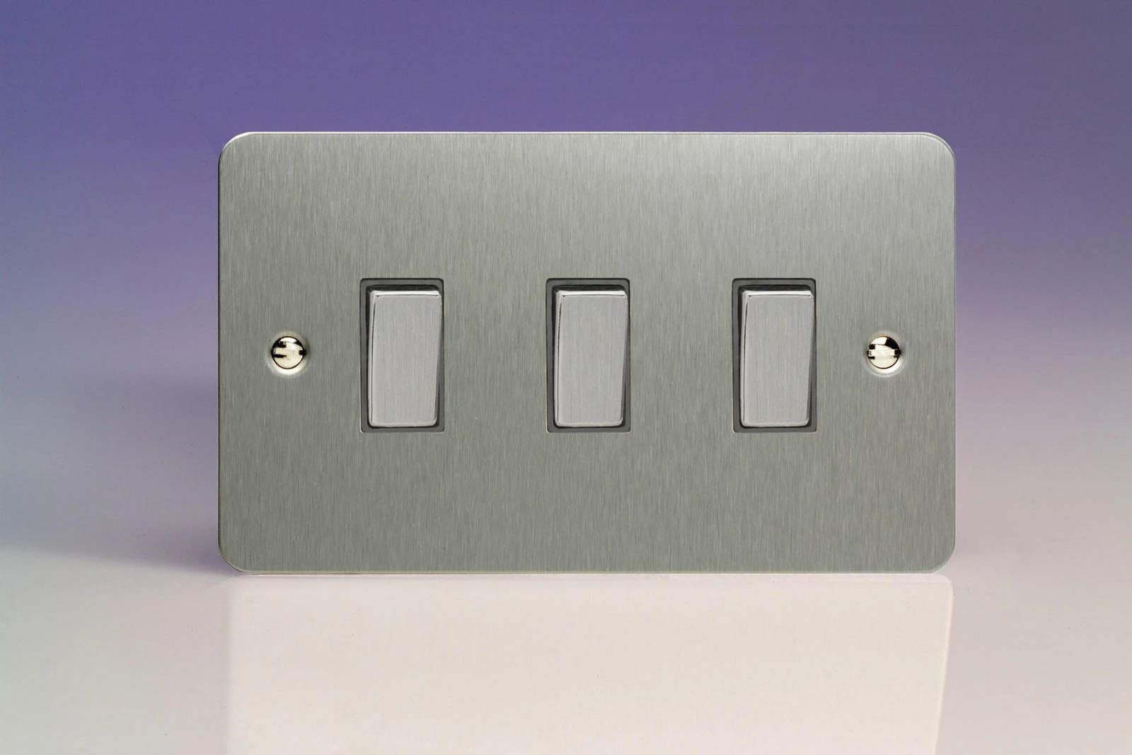 Varilight XFS93D Ultraflat 3 Gang 2 Way Switch with Metal Rocker - Brushed Steel, 89x149x25mm