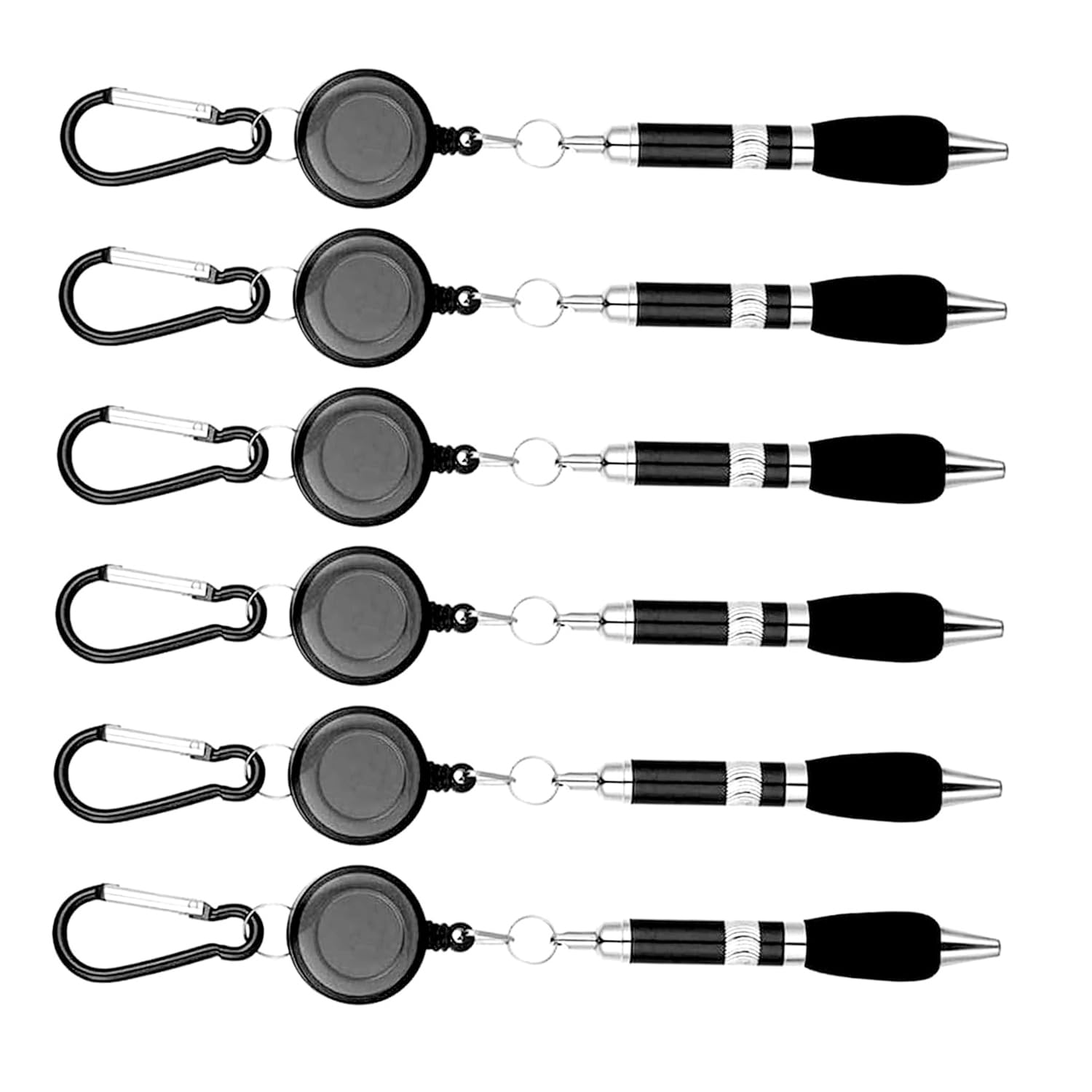 MFUOE 6Pieces Clip On Pens Carabiner Pens Belt Clip Keychain with Retractable Pen Handy Retractable Badge Reel Pen for Workers Nurses Teachers Colleagues