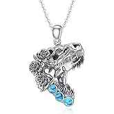 BETHZA Dinosaur Necklace 925 Sterling Silver Real Turquoise Dinosaur Skull Head Pendant Bohemian Western Jewelry Gifts for Women