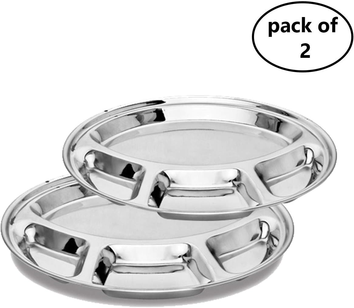 Mess Tray WhopperIndia Stainless Steel Three Compartment Oval Plate