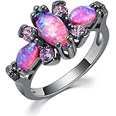 CiNily Black Gold Plated Purple Opal & Amethyst Ring for Women Ladies Big Gemstone Promise Ring Jewelry Gift
