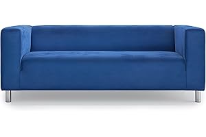 MASTERS OF COVERS Snug Fit Classic Velvet Klippan Loveseat Slipcover for The IKEA 2 Seater Klippan Loveseat Sofa Cover Replacement (Blue, Velvet)