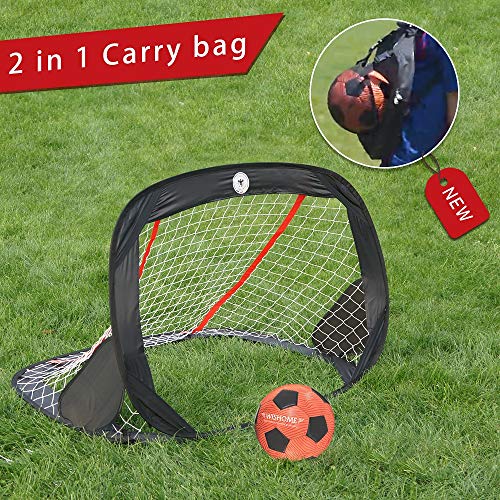 WisHome 4FT Foldable Children Pop-Up Play Goal for Outdoors Portable Square Soccer Goal with Carrying Bag Practice Training Sports Gift Idea for Kids (Single Goal with Ball)
