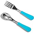 Avanchy Baby Spoons, Forks Stainless Steel and Silicone Set, Self Feeding Food Utensils, 4 Months Baby Led Weaning