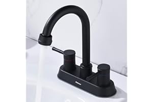 Rainovo Bathroom Faucet with Pop-Up Sink Drain, Matte Black Bathroom Sink Faucet 3-Hole Stainless Steel High Arc, Supply Utility Hose for Laundry Vanity Sink Faucet 2 Handle with Overflow