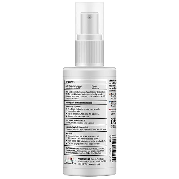 NUTRI-VET ANTIMICROBIAL WOUND SPRAY FOR CATS, CAT WOUND CLEANSER WITH ALOE AND VITAMIN E, HELPS SKIN CARE AND REDUCE PAIN, KITTEN SUPPLIES, 4 OZ