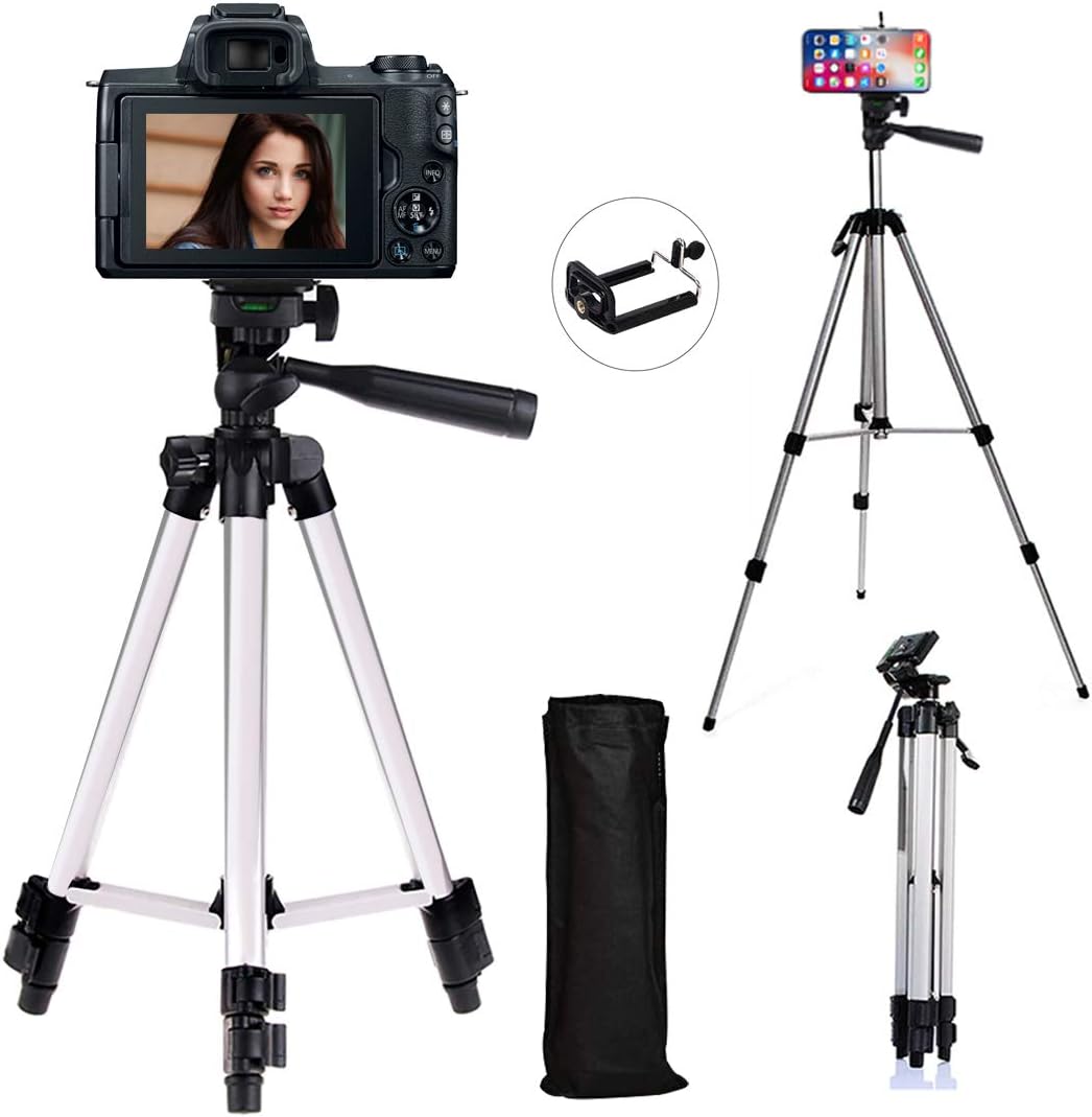 Xmate Metal Alloy Foldable Tripod 5Kg Payload Capacity Adjustable Height Camera & Mobile Phone Holder Mounted (Black/Silver, 50-inches)