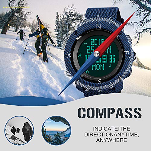 SKMEI Mens Digital Sports Watches, Military Compass Waterproof Watches Pedometer Stopwatch Countdown Wristwatch for Men - Thumbnail 3