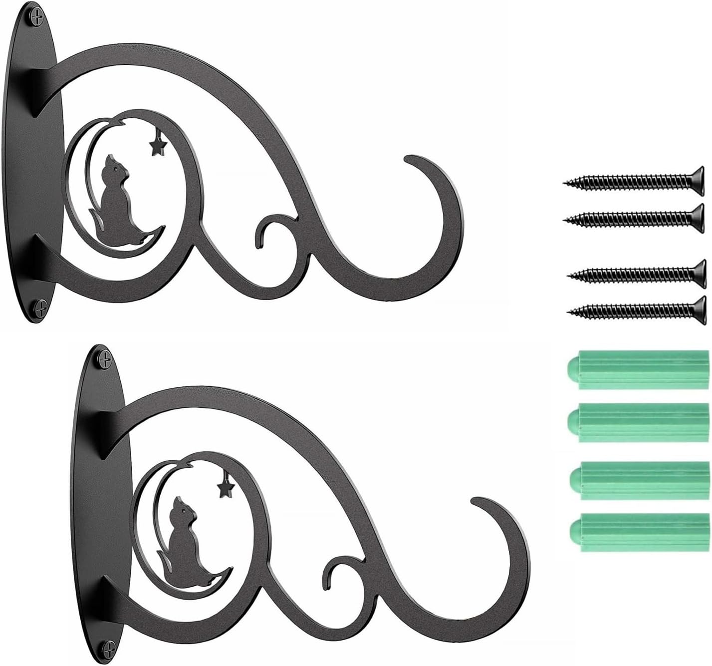 Outdoor Hanging Brackets - Lofoko Hanging Plant Bracket 8 Inch Wall Mount Metal Plant Hanger Bracket Decorative Hanging Plant Hooks for Flower Basket Bird Feeder Wind Chime Lanterns 2 Pack Black