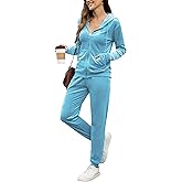 ouansyltg Velour Tracksuit Womens 2 Piece Outfits Velvet Sweatsuit Full Zip Up Hoodie Jacket Jogger Lounge Set