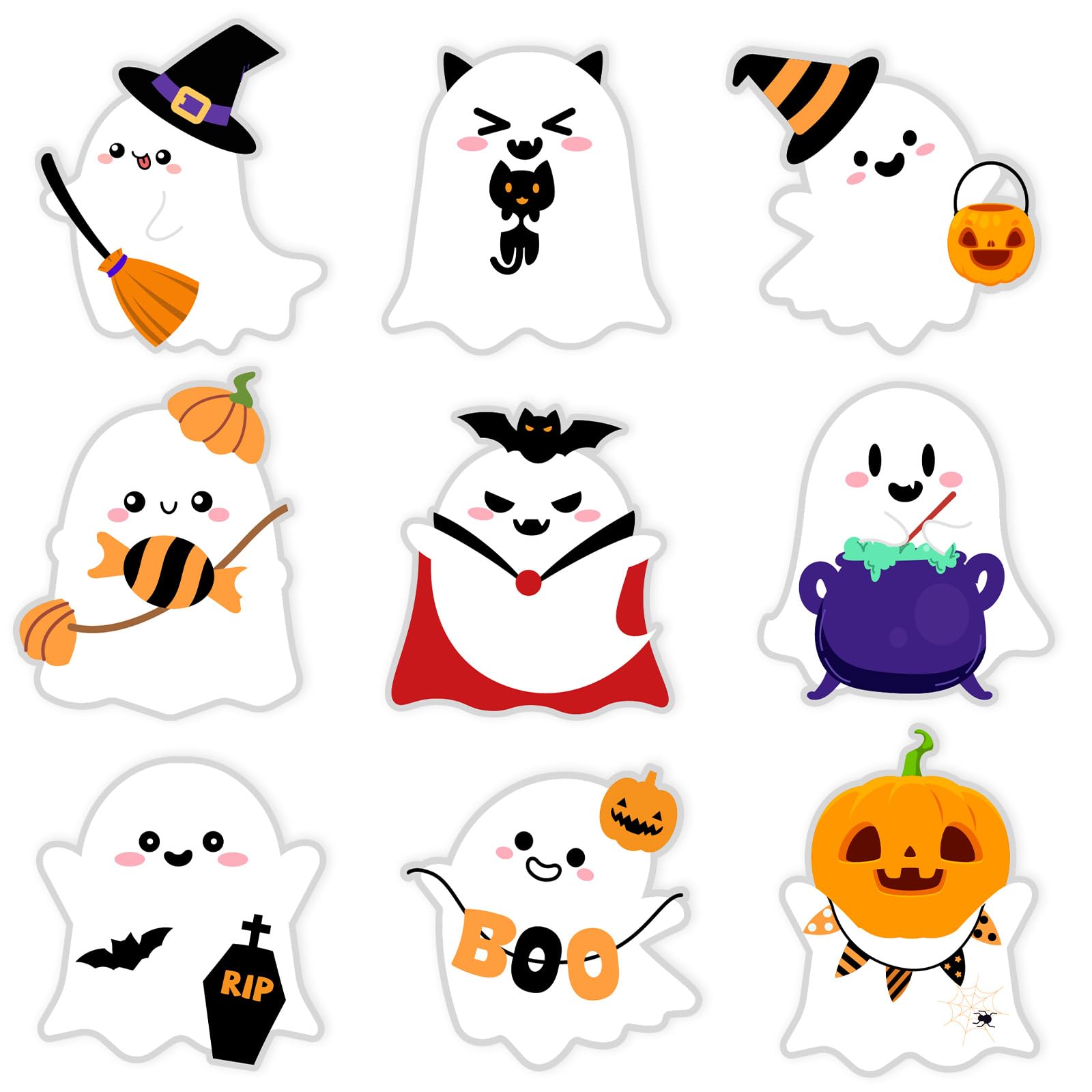 Photo 1 of 135Pcs Cute Halloween Stickers Bulk, 2 Inch Self-Adhesive White Ghost Labels for Crafts, Cards, Gifts, and Halloween Party Supplies