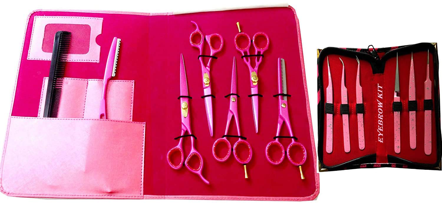 New (Complete Students & Barber Kit) Japanese J2 Stainless Steel Pro Razor Edge Barber Hair Cutting Scissors Shears Barber Thinning Scissors Shears and Hair Thinning Razor with Comb