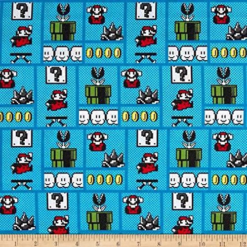 Springs Creative Products Nintendo Super Mario Gameboard Blue Fabric by The Yard